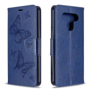 For LG K51 Two Butterflies Embossing Pattern Horizontal Flip Leather Case with Holder & Card Slot & Wallet & Lanyard(Dark Blue) (OEM)