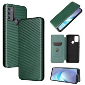 For Motorola Moto G50 Carbon Fiber Texture Horizontal Flip TPU + PC + PU Leather Case with Card Slot(Green) (OEM)