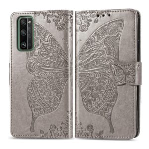 For Huawei Honor 30 Pro Butterfly Love Flower Embossed Horizontal Flip Leather Case with Bracket / Card Slot / Wallet / Lanyard(Gray) (OEM)