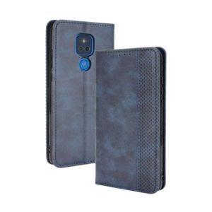 For Motorola Moto G Play (2021) Magnetic Buckle Retro Crazy Horse Texture Horizontal Flip Leather Case with Holder & Card Slots & Photo Frame(Blue) (OEM)