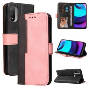 For Motorola Moto E40 / E30 / E20 Stitching-Color Flip Leather Phone Case with Holder(Pink) (OEM)