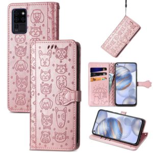 For Oukitel C21 Lovely Cat and Dog Embossing Pattern Horizontal Flip Leather Case , with Holder & Card Slots & Wallet & Cartoon Clasp & Lanyard(Rose Gold) (OEM)