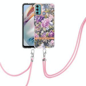 For Motorola Moto G60 / G40 Fusion Flowers Series TPU Phone Case with Lanyard(Purple Peony) (OEM)
