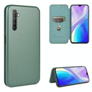 For OPPO Realme XT / X2 / K5 Carbon Fiber Texture Horizontal Flip TPU + PC + PU Leather Case with Card Slot(Green) (OEM)