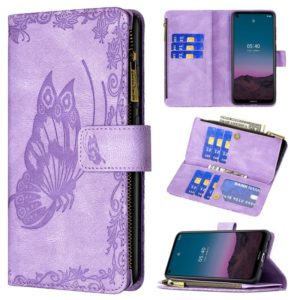 For Nokia 3.4 Flying Butterfly Embossing Pattern Zipper Horizontal Flip Leather Case with Holder & Card Slots & Wallet(Purple) (OEM)