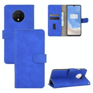 For OnePlus 7T Solid Color Skin Feel Magnetic Buckle Horizontal Flip Calf Texture PU Leather Case with Holder & Card Slots & Wallet(Blue) (OEM)