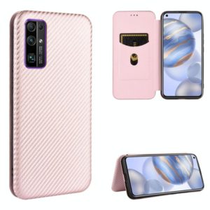 For Huawei Honor 30S Carbon Fiber Texture Horizontal Flip TPU + PC + PU Leather Case with Card Slot(Pink) (OEM)