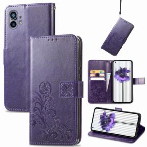 For Nothing Phone 1 Four-leaf Clasp Embossed Buckle Leather Phone Case(Purple) (OEM)