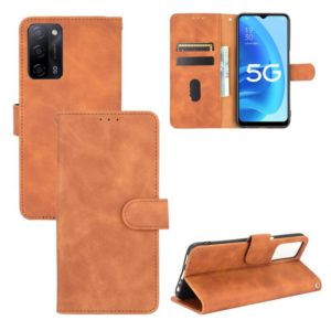 For OPPO A55 5G Solid Color Skin Feel Magnetic Buckle Horizontal Flip Calf Texture PU Leather Case with Holder & Card Slots & Wallet(Brown) (OEM)