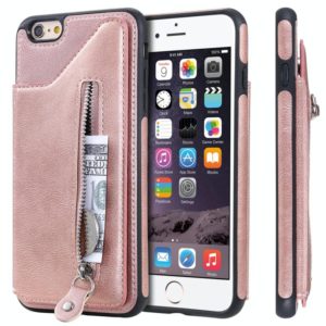 For iPhone 6 Plus Solid Color Double Buckle Zipper Shockproof Protective Case(Rose Gold) (OEM)