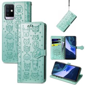 For Infinix Note 10 Lovely Cat and Dog Embossing Pattern Horizontal Flip Leather Case , with Holder & Card Slots & Wallet & Cartoon Clasp & Lanyard(Green) (OEM)