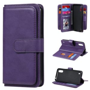 For Samsung Galaxy A01 Multifunctional Magnetic Copper Buckle Horizontal Flip Solid Color Leather Case with 10 Card Slots & Wallet & Holder & Photo Frame(Purple) (OEM)