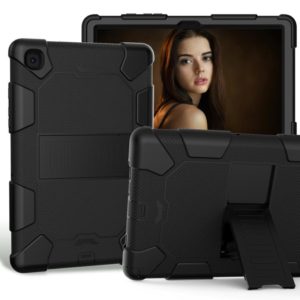 For Samsung Galaxy Tab A7 (2020) T500/T505 Shockproof Two-Color Silicone Protective Case with Holder(Black+Black) (OEM)