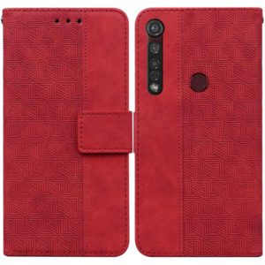 For Motorola Moto G8 Plus Geometric Embossed Leather Phone Case(Red) (OEM)