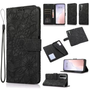 For Huawei nova 7 SE Skin Feel Embossed Sunflower Horizontal Flip Leather Case with Holder & Card Slots & Wallet & Lanyard(Black) (OEM)