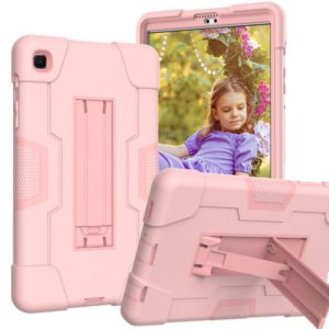For Samsung Galaxy Tab A7 Lite T225 Contrast Color Robot Shockproof Silicone + PC Protective Case with Holder(Rose Gold) (OEM)