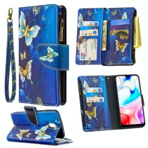 For Xiaomi Redmi 8A Colored Drawing Pattern Zipper Horizontal Flip Leather Case with Holder & Card Slots & Wallet(Gold Butterfly) (OEM)