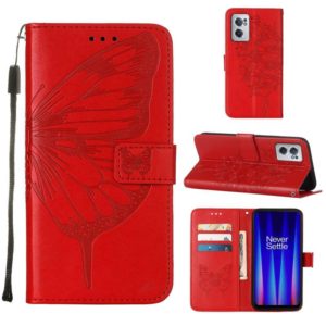 For OnePlus Nord CE 2 5G Embossed Butterfly Leather Phone Case(Red) (OEM)