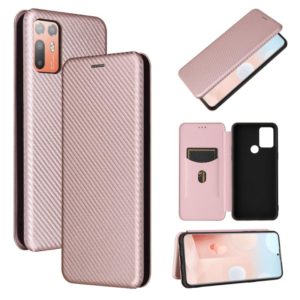 For HTC Desire 20 Plus Carbon Fiber Texture Horizontal Flip TPU + PC + PU Leather Case with Card Slot(Pink) (OEM)
