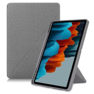 For Samsung Galaxy Tab S7 FE T730 / T735 / Tab S7+ / T970 / T975 Cloth Texture Multi-folding Leather Tablet Case with Holder & Sleep / Wake-up(Grey) (OEM)