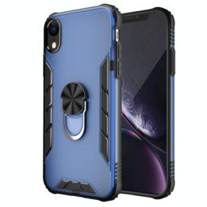 For iPhone XR Magnetic Frosted PC + Matte TPU Shockproof Case with Ring Holder(Classic Blue) (OEM)