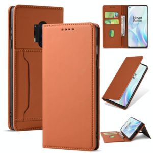 For OnePlus 8 Pro Strong Magnetism Liquid Feel Horizontal Flip Leather Case with Holder & Card Slots & Wallet(Brown) (OEM)