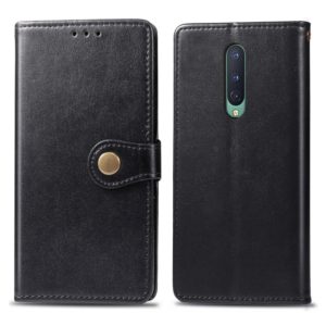 For OnePlus 8 Retro Solid Color Leather Buckle Phone Case with Lanyard & Photo Frame & Card Slot & Wallet & Stand Function(Black) (OEM)