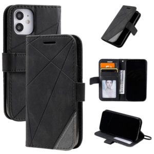 For iPhone 12 mini Skin Feel Splicing Horizontal Flip Leather Case with Holder & Card Slots & Wallet & Photo Frame(Black) (OEM)