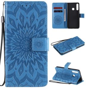For Huawei Y6p Embossed Sunflower Pattern Horizontal Flip PU Leather Case with Holder & Card Slots & Wallet & Lanyard(Blue) (OEM)