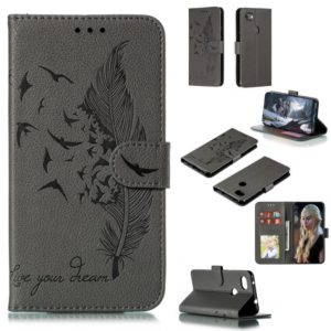 Feather Pattern Litchi Texture Horizontal Flip Leather Case with Wallet & Holder & Card Slots For Google Pixel 3a XL(Gray) (OEM)