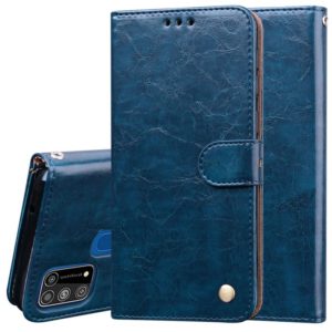 For Galaxy M31 Business Style Oil Wax Texture Horizontal Flip Leather Case, with Holder & Card Slots & Wallet(Blue) (OEM)