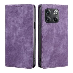 For OnePlus 10T RFID Anti-theft Brush Magnetic Leather Phone Case(Purple) (OEM)