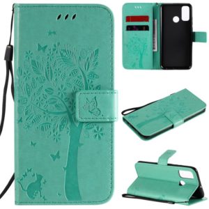For Huawei P Smart 2020 Tree & Cat Embossed Pattern Horizontal Flip Leather Case with Holder & Card Slots & Wallet & Lanyard(Green) (OEM)