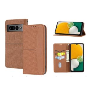 For Google Pixel 7 Pro Woven Texture Stitching Magnetic PU Leather Phone Case(Brown) (OEM)