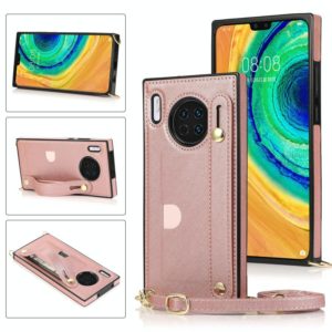 For Huawei Mate 30 Wrist Strap PU+TPU Shockproof Protective Case with Crossbody Lanyard & Holder & Card Slot(Rose Gold) (OEM)
