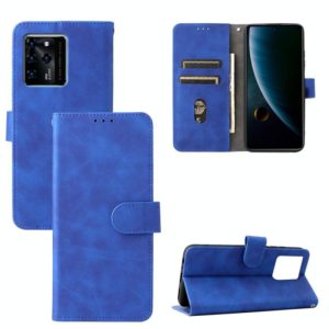 For ZTE Blade V30 Skin Feel Magnetic Buckle Calf Texture PU Phone Case(Blue) (OEM)