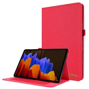 For Samsung Galaxy Tab S8 / Galaxy Tab S7 T870/T875 Horizontal Flip TPU + Fabric PU Leather Protective Case with Card Slots & Holder(Red) (OEM)