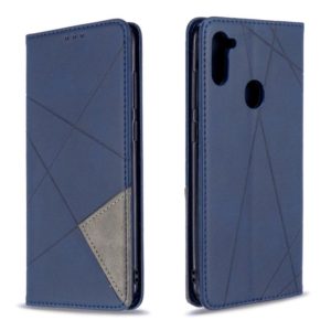 For Galaxy A11 Rhombus Texture Horizontal Flip Magnetic Leather Case with Holder & Card Slots & Wallet(Blue) (OEM)
