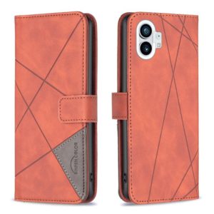 For Nothing Phone 1 Magnetic Buckle Rhombus Texture Leather Phone Case(Brown) (OEM)