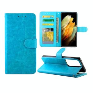 For Samsung Galaxy S21 Ultra 5G Crazy Horse Texture Leather Horizontal Flip Protective Case with Holder & Card Slots & Wallet & Photo Frame(Baby Blue) (OEM)