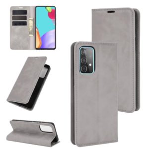 For Samsung Galaxy A52 5G / 4G Retro-skin Business Magnetic Suction Leather Case with Holder & Card Slots & Wallet(Grey) (OEM)