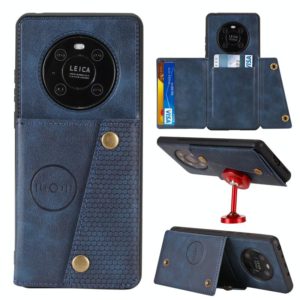 For Huawei Mate 40 Double Buckle PU + TPU Shockproof Magnetic Protective Case with Card Slot & Holder(Blue) (OEM)