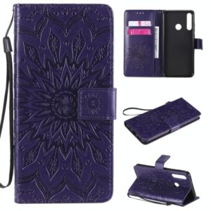 For Huawei Y6p Embossed Sunflower Pattern Horizontal Flip PU Leather Case with Holder & Card Slots & Wallet & Lanyard(Purple) (OEM)