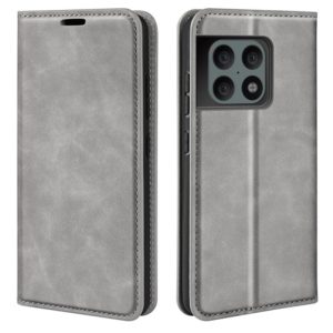 For OnePlus 10 Pro 5G Retro-skin Magnetic Suction Phone Leather Case with Holder & Card Slots & Wallet(Grey) (OEM)