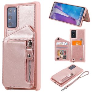 For Samsung Galaxy Note20 Zipper Double Buckle Shockproof Protective Case with Stand & Photo Holder & Wallet Function(Rose Gold) (OEM)