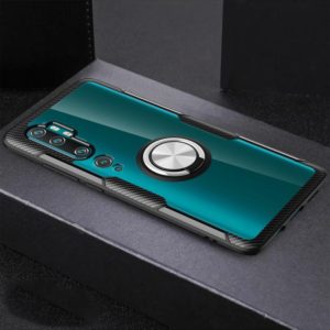 For Xiaomi CC9 Pro Shockproof Transparent TPU + Acrylic Protective Case with Ring Holder(Silver Black) (OEM)