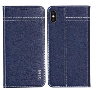 For iPhone XR GEBEI Top-grain Leather Horizontal Flip Protective Case with Holder & Card Slots(Blue) (GEBEI) (OEM)