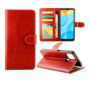 For OPPO A15 Crazy Horse Texture Leather Horizontal Flip Protective Case with Holder & Card Slots & Wallet & Photo Frame(Brown) (OEM)