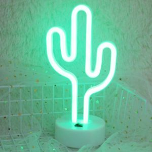 Cactus Shape Romantic Neon LED Holiday Light with Holder, Warm Fairy Decorative Lamp Night Light for Christmas, Wedding, Party, Bedroom(Green Light) (OEM)