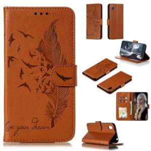 Feather Pattern Litchi Texture Horizontal Flip Leather Case with Wallet & Holder & Card Slots For Huawei Y5 (2019) / Honor 8S(Brown) (OEM)
